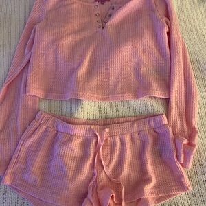 Edikted Pink Waffle Knit Pajama Set